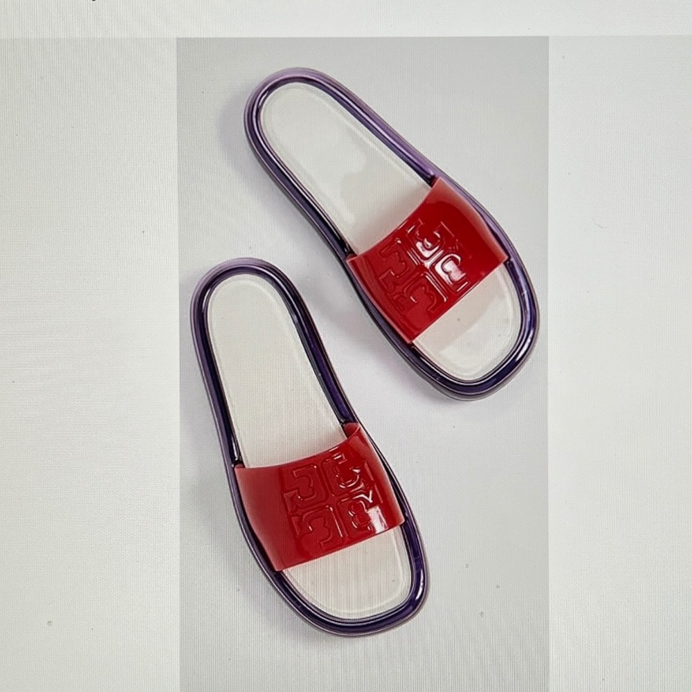 Tory Burch Red and Purple Slide Sandals